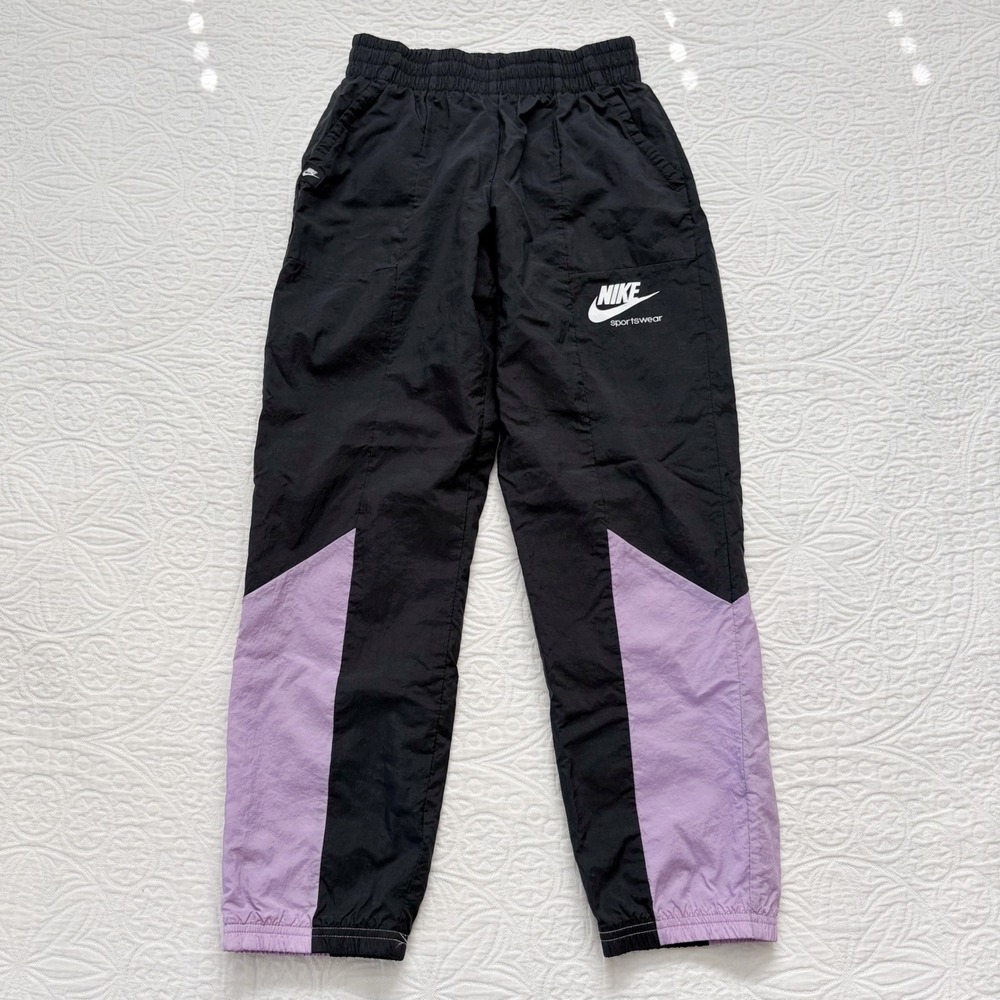 Nike Kids' Lightweight Nylon Track Pants, Black/Lilac Sz L